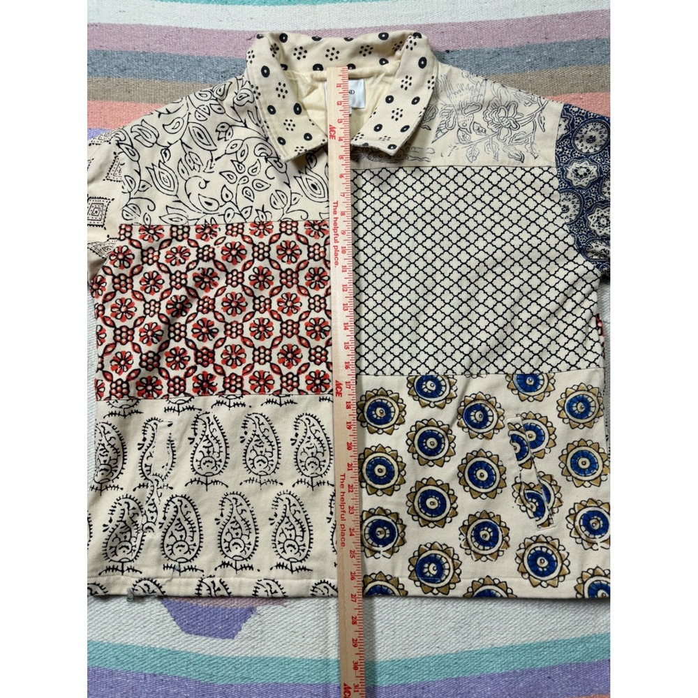 Found Patchwork Print Zip Collared Long Sleeve Sh… - image 4